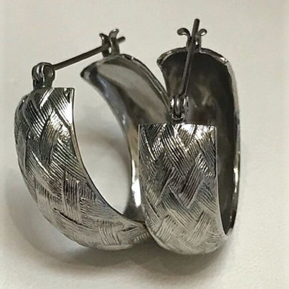 silver tone vintage steel hoops - Picture 4 of 5